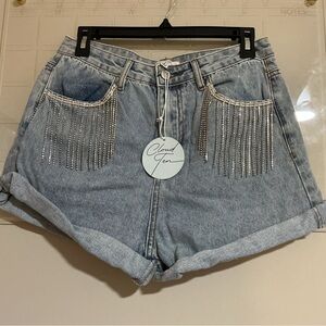 Cloud Gen Women's Rhinestone Embellished Denim Shorts - Light Blue